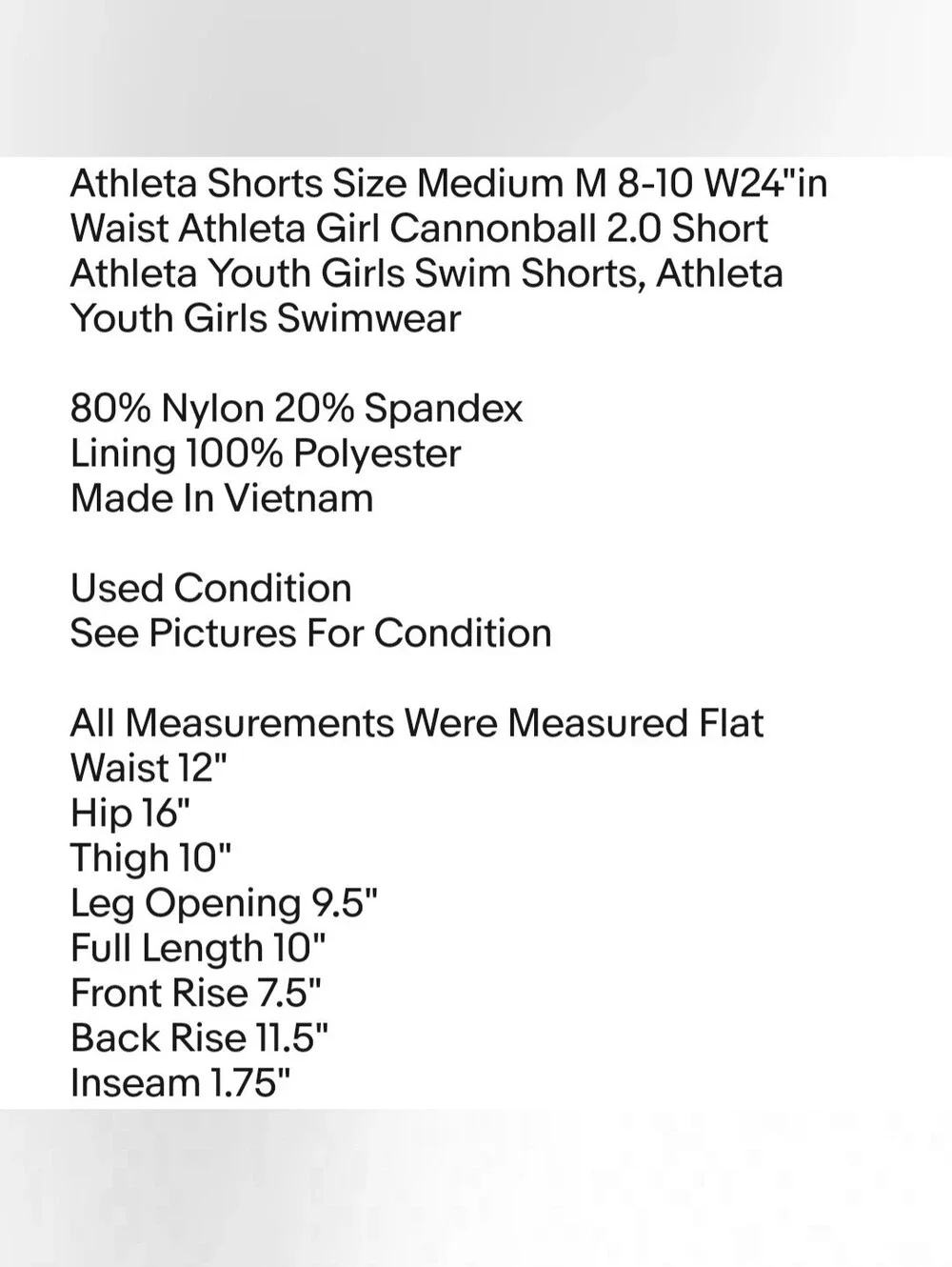Athleta Shorts Size Medium M 8-10 W24